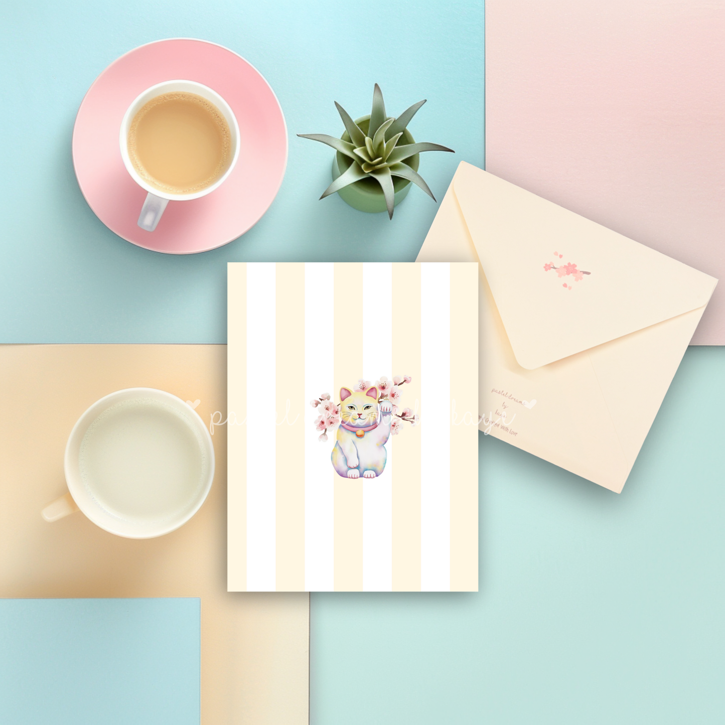 Sakura Maneki-Neko Lucky Cat Series: Greeting Card