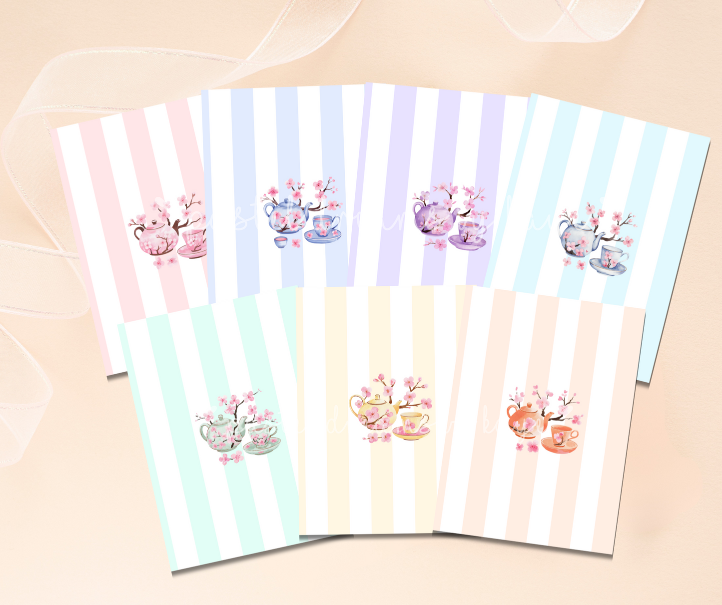 Sakura Tea Set Series: Greeting Card